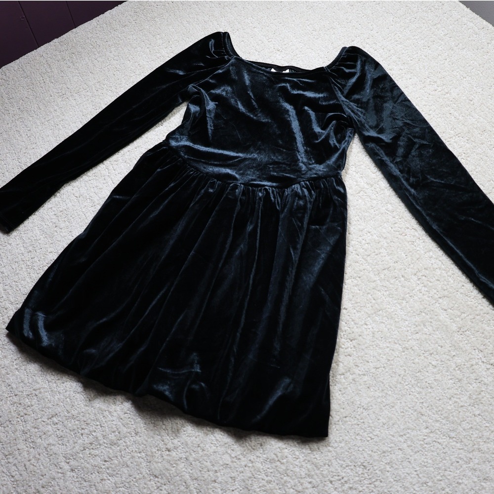 Cat & Jack Girls Black Velvet Long Sleeve Holiday Dress Size L 10/12